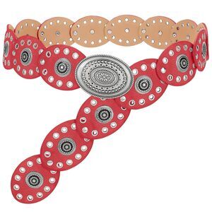 4776 Women Disc Concho Leather Belt Western Cowgirl Hollow Belt Vintage Boho